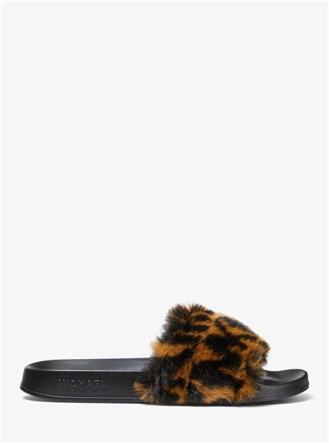 michael michael kors gilmore logo-print faux fur slide sandal|Gilmore Printed Logo Slide Sandal .